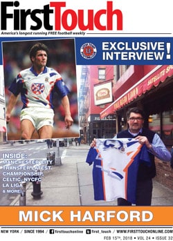 mick harford outside the red lion soccer bar nyc