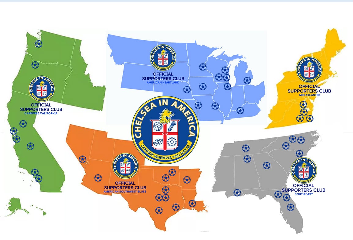 map of chelsea supporters clubs in the usa