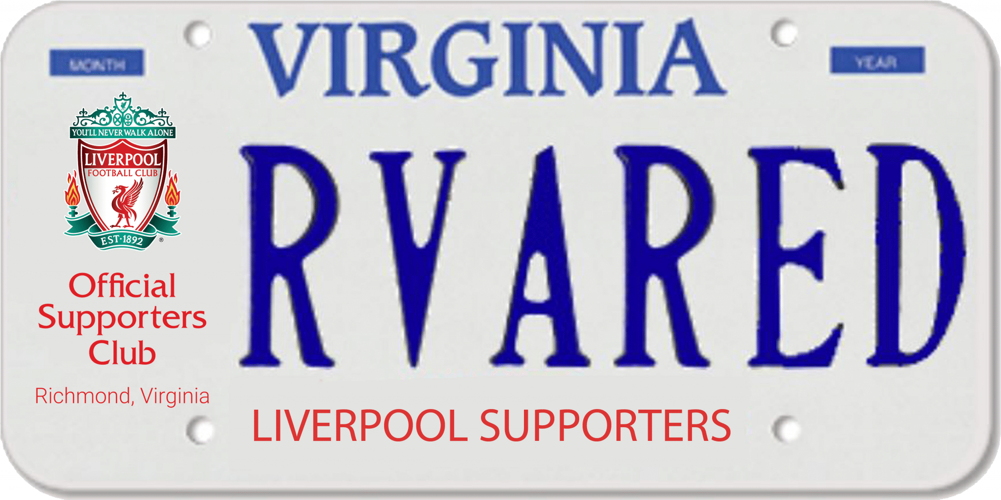 Liverpool supporters virginia license plate